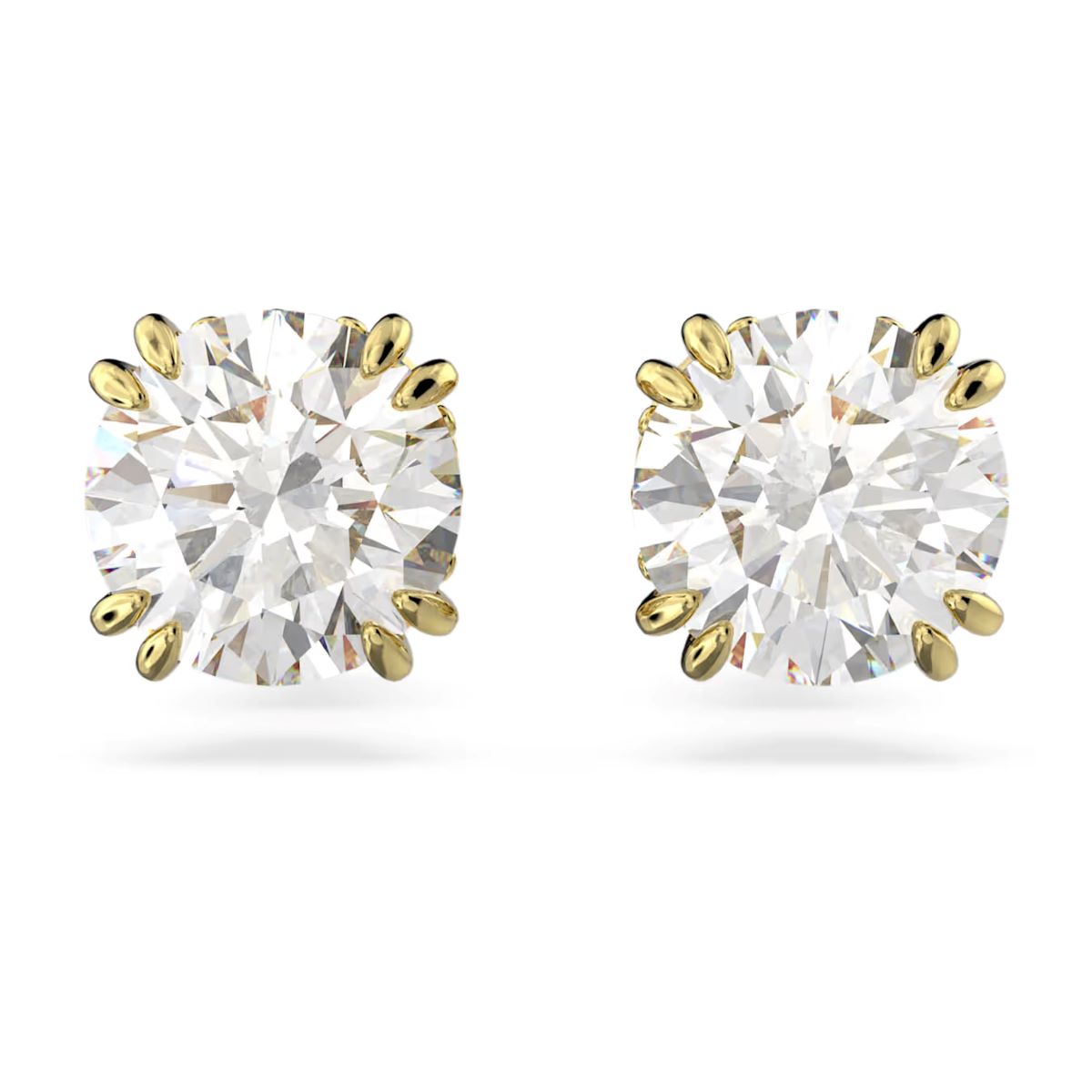 Swarovski Stilla Stud Earrings Round Cut - White with Gold Tone Plating-5642595