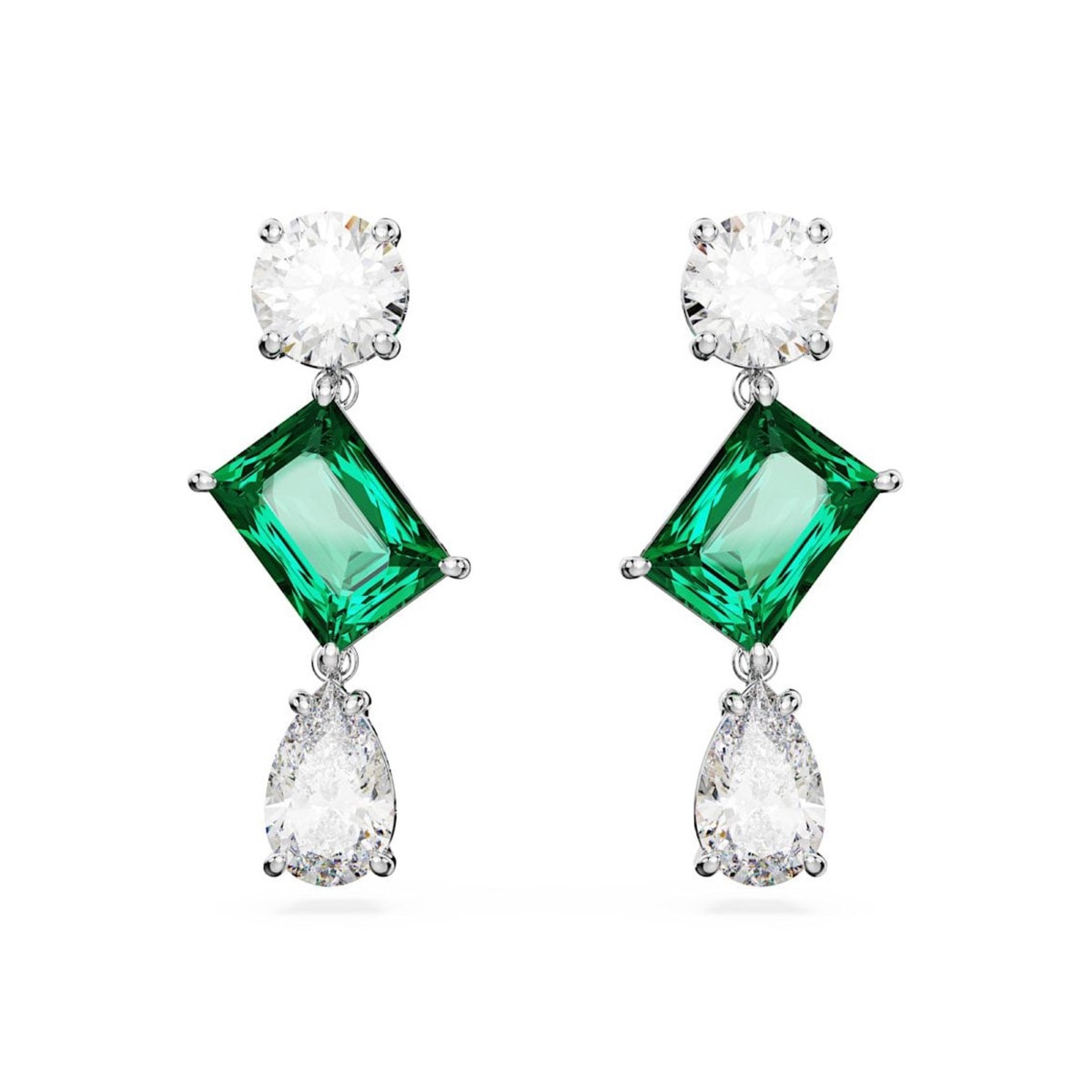 Swarovski Mesmera Mix Cut Drop Earrings - Green with Rhodium Plating 5665878
