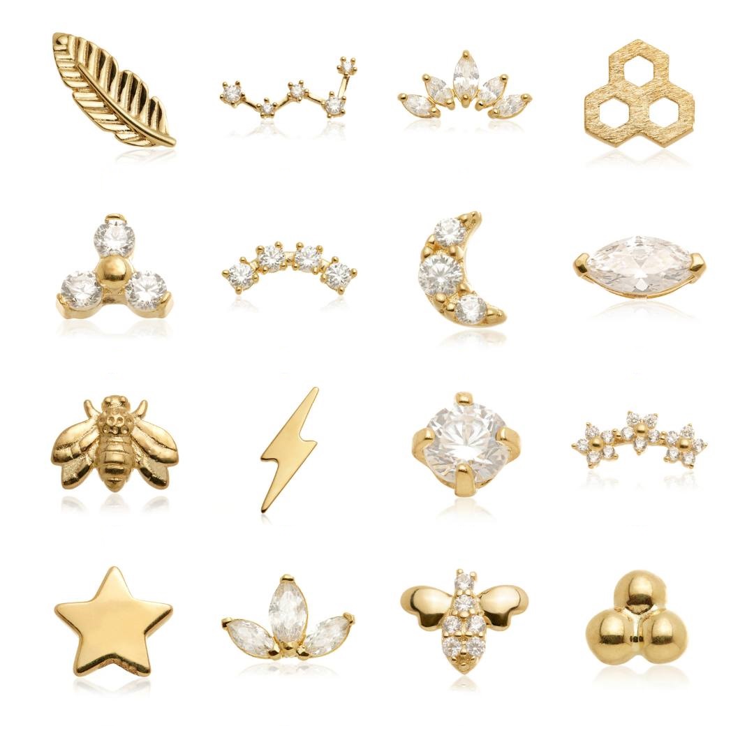 Tish Lyon 14ct Yellow Gold Lightning Bolt Threadless Labret Single Earring