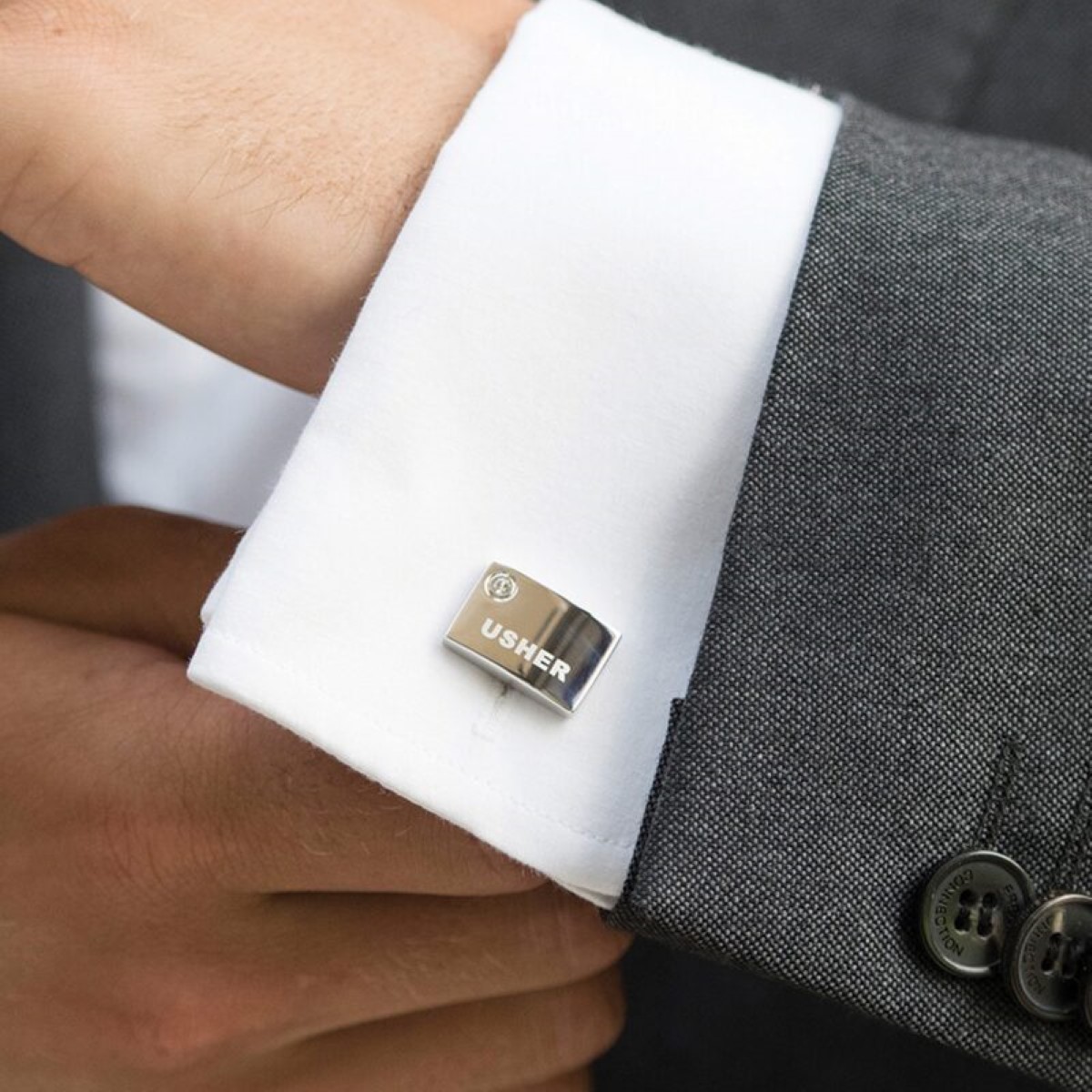 Ivory & Co Usher Rhodium Crystal Engraved Cufflinks